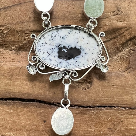 Dendritic opal & moonstone necklace - Picture 8 of 10